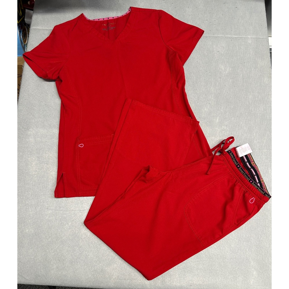 HeartSoul Womens Red Scrub Set V-Neck Top and Pants 20710 Medium RDHH